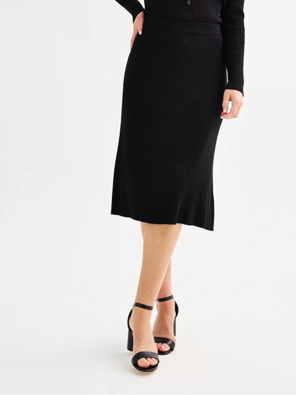 RACHEL Rachel Roy Black Ribbed Knit Midi Skirt